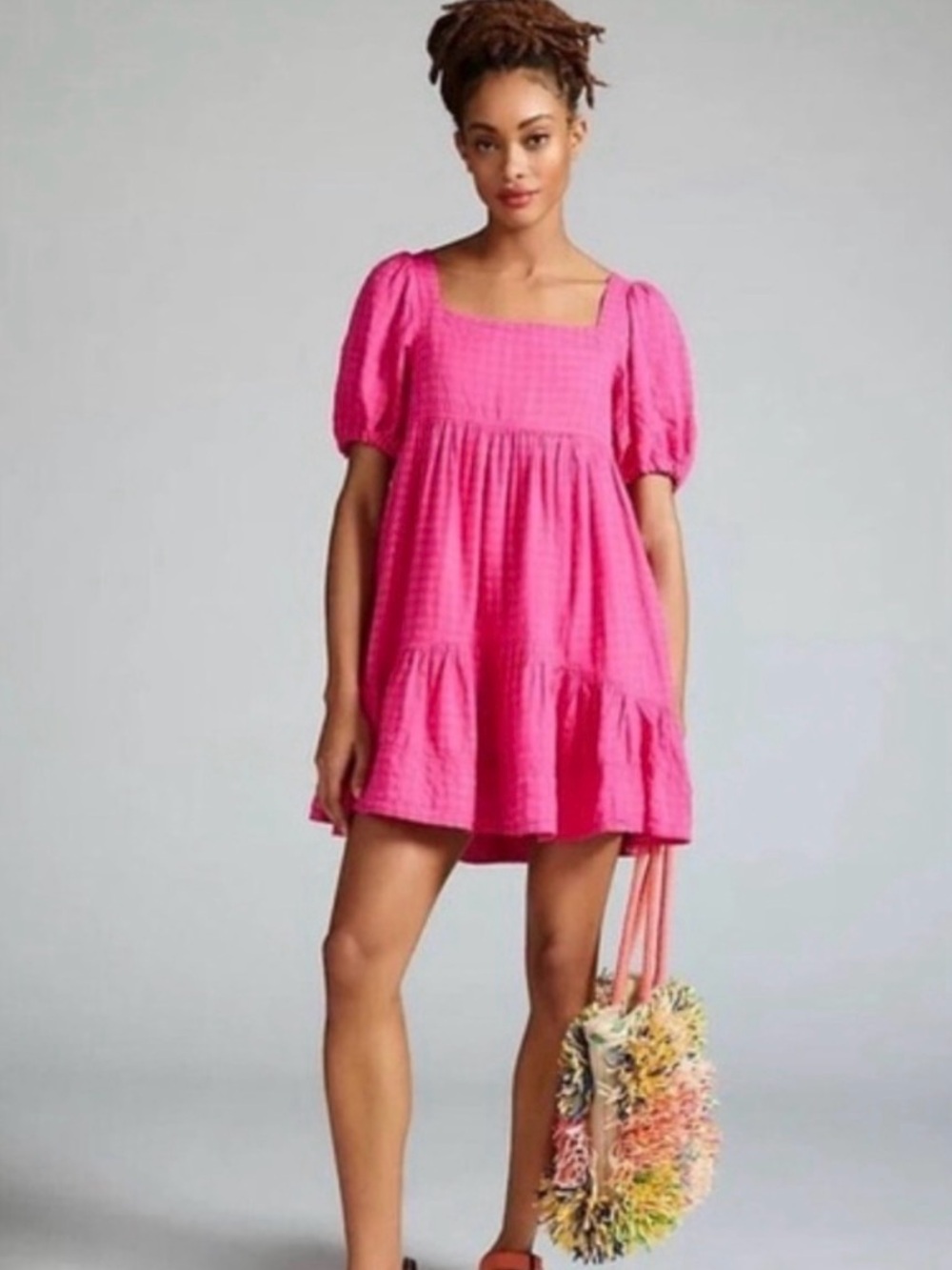 Anthropologie PILCRO Square-Neck Textured Babydoll Dress